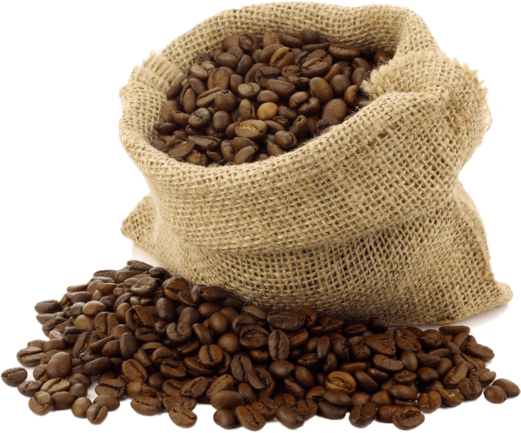 Burlap Sack Overflowing With Fresh Coffee Beans PNG Product Image