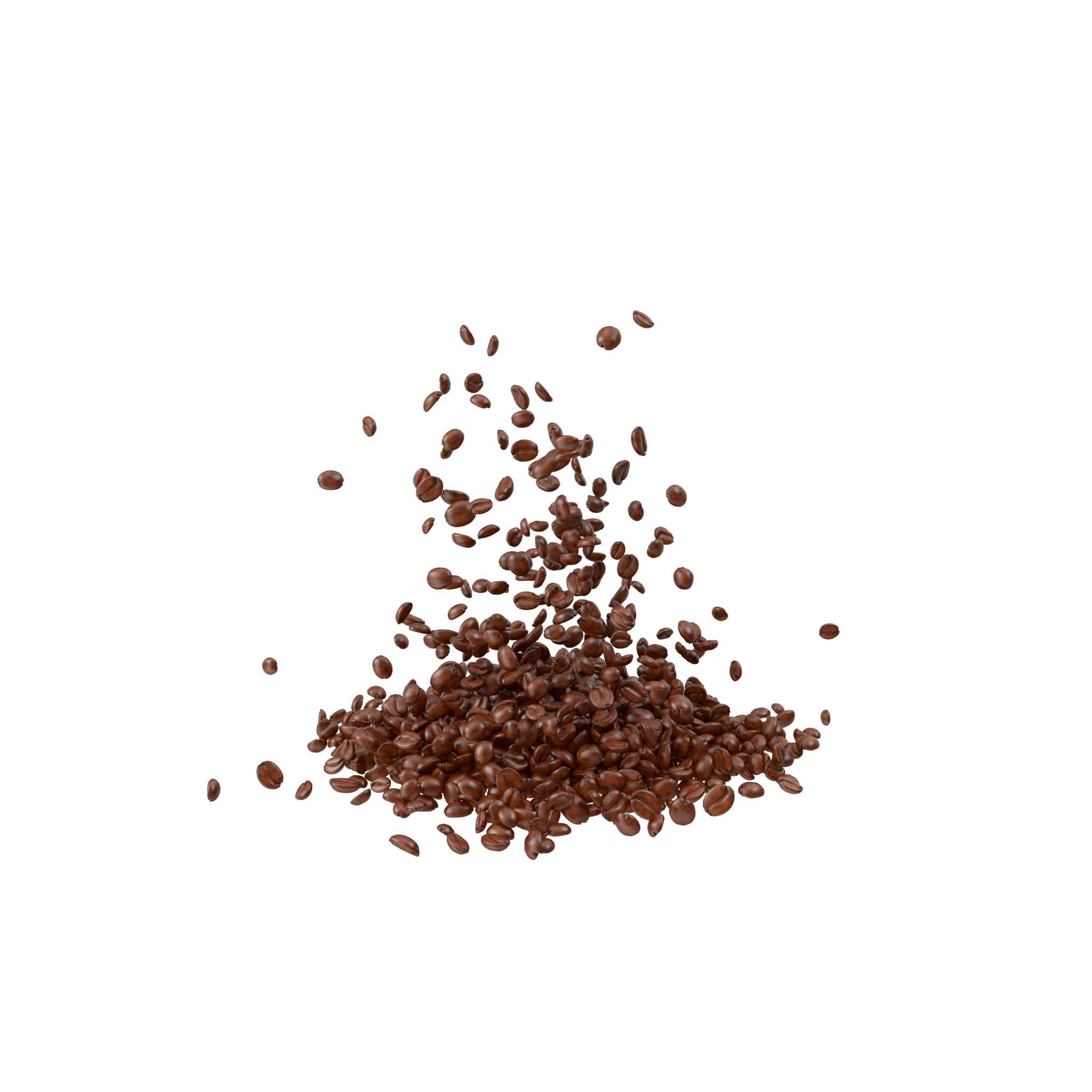 Close Group Of Glossy Roasted Coffee Beans Isolated PNG Photo