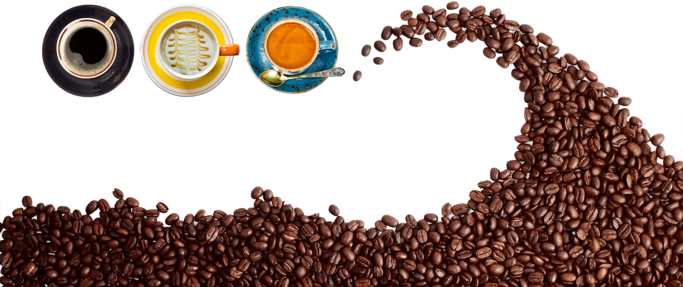 Coffee Bean Wave With Colorful Capsules And Floating Beans PNG Artwork
