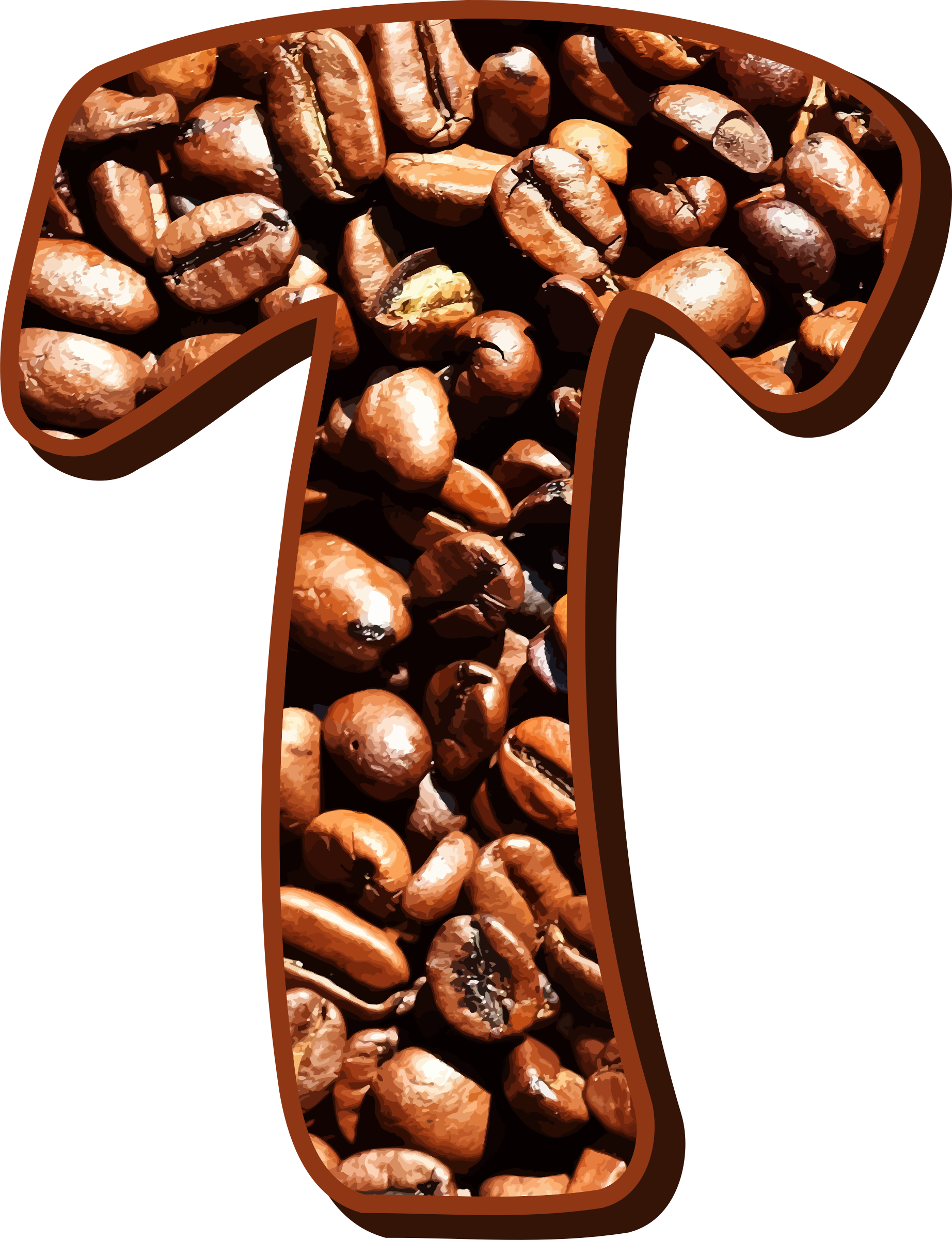 Letter T Constructed From Roasted Coffee Beans Transparent PNG