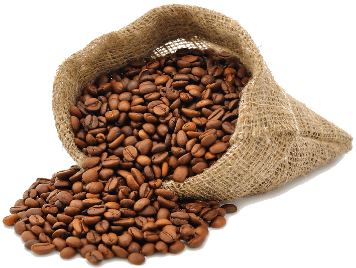 Open Burlap Sack Spilling Fresh Roasted Coffee Beans PNG Clipart