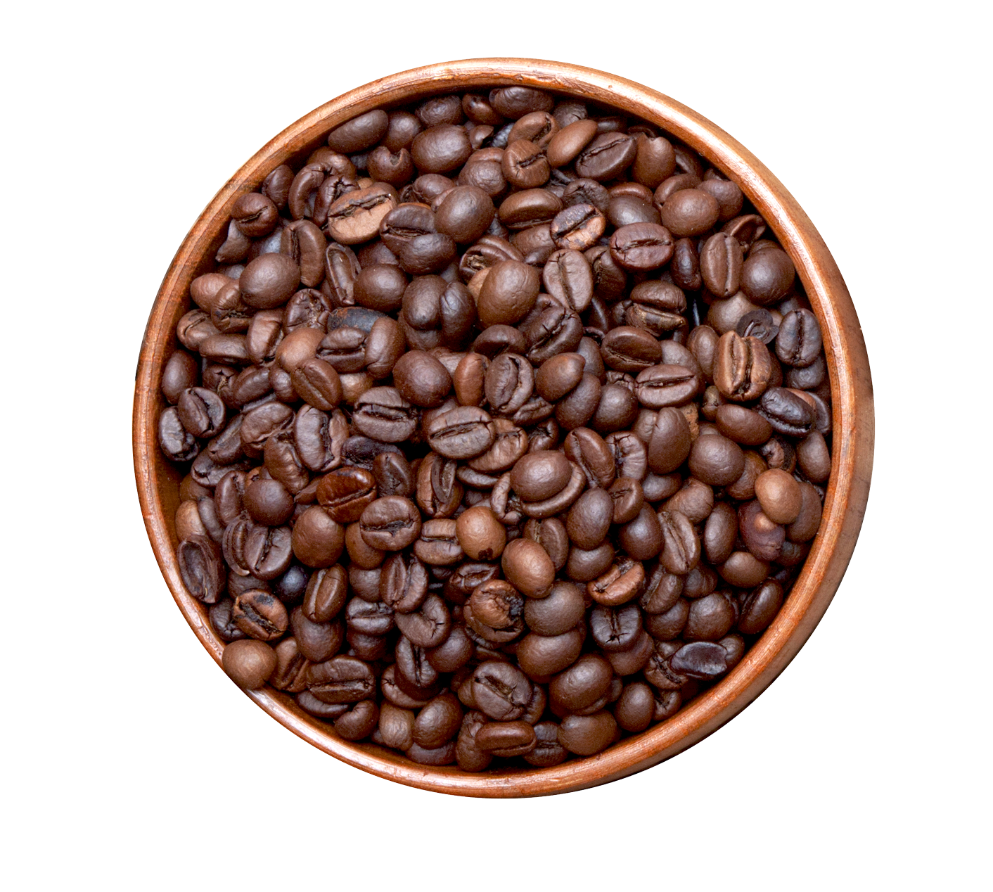 Round Bowl Filled With Shiny Coffee Beans Viewed From Above PNG