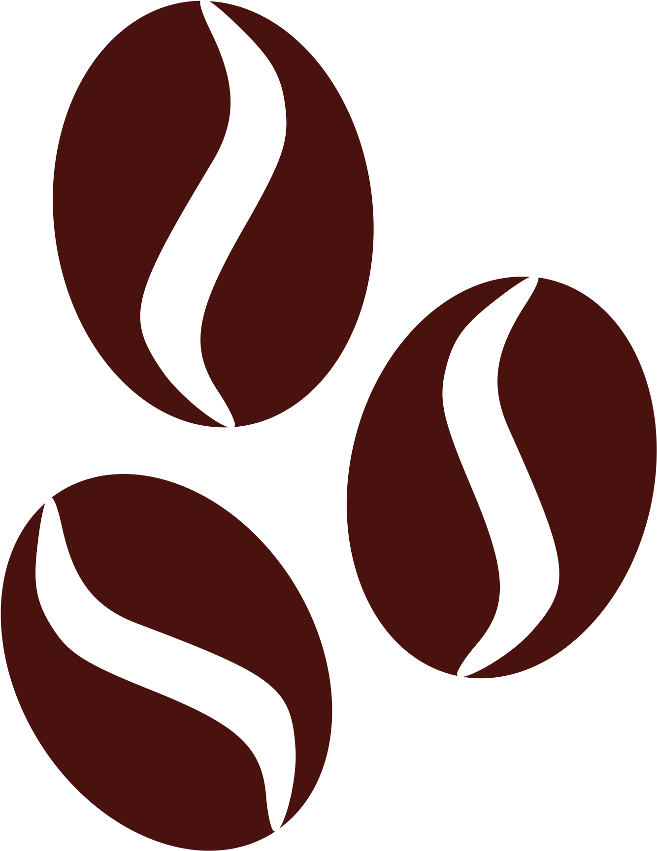 Three Dark Coffee Bean Symbols Flat Brown Vector PNG Clipart