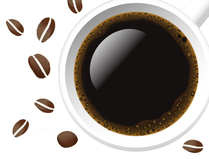 Top View Black Coffee Cup Surrounded By Loose Beans PNG Graphic