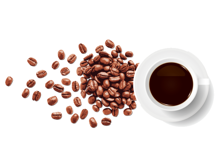 White Espresso Cup With Roasted Beans Spilling Beside It PNG Image