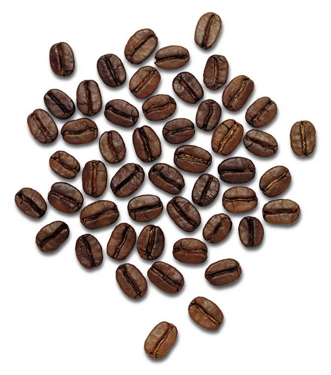 Whole Roasted Coffee Beans Scattered In A Round Group PNG Photo