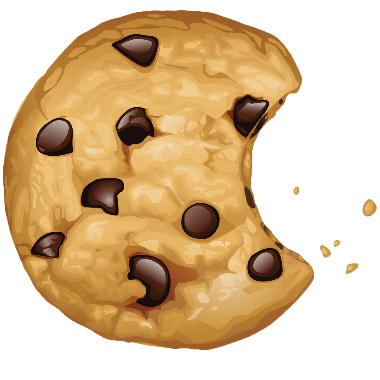 Bitten Chocolate Chip Cookie With Scattered Crumbs Transparent PNG Image