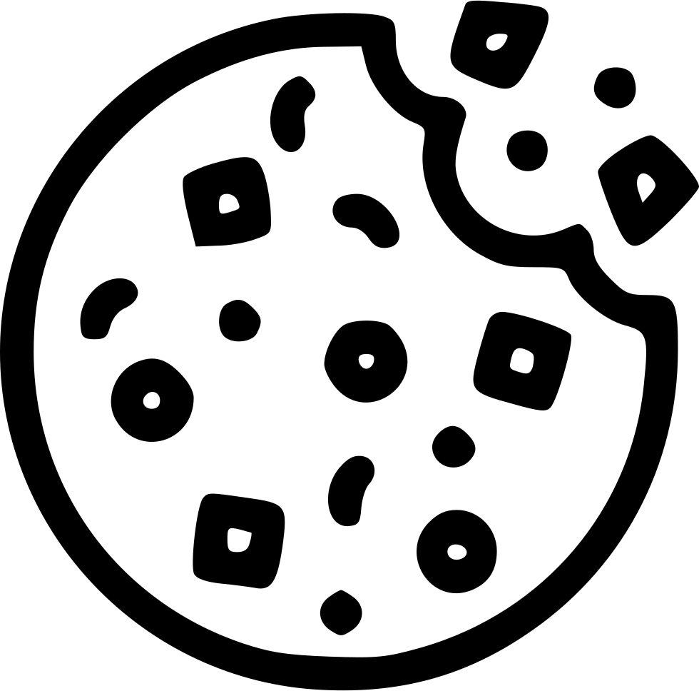 Black And White Outline Drawing Of A Bitten Chocolate Chip Cookie PNG Icon