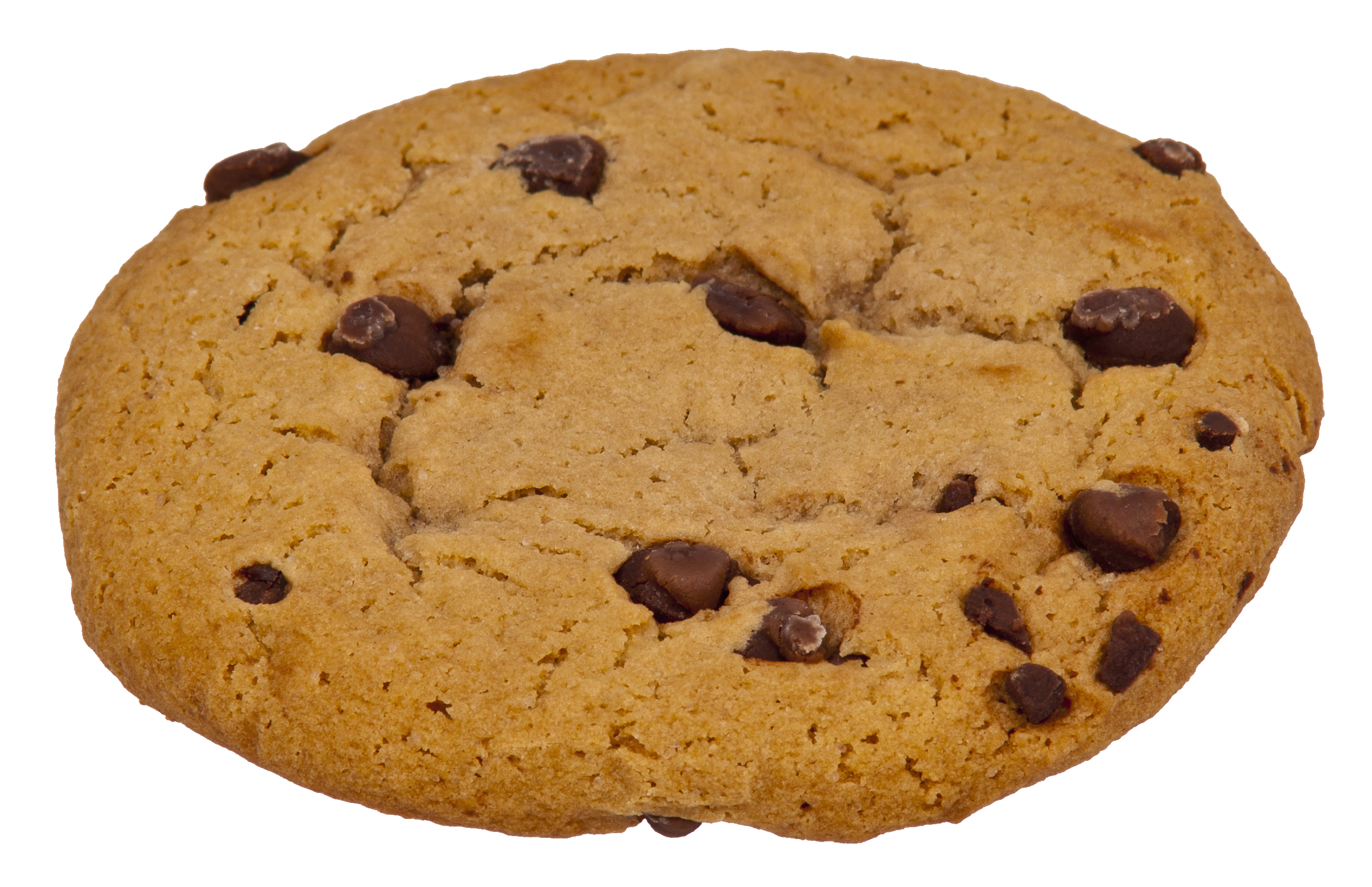 Flat Chocolate Chip Cookie With Dark Chips Transparent Background PNG