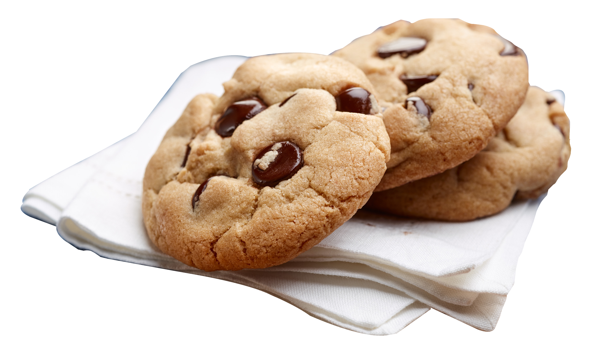 Fresh Chocolate Chip Cookies Served On White Napkin PNG Photo
