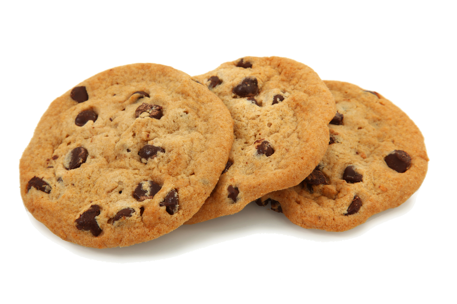 Golden Chocolate Chip Cookies Three Fresh Baked Biscuits PNG Photo