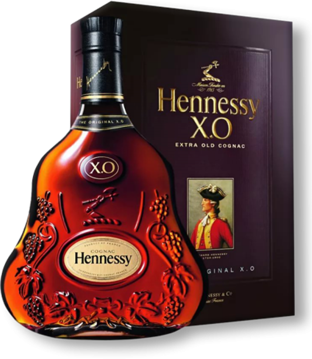 Hennessy XO Cognac Bottle And Gift Box Product Packaging PNG Image