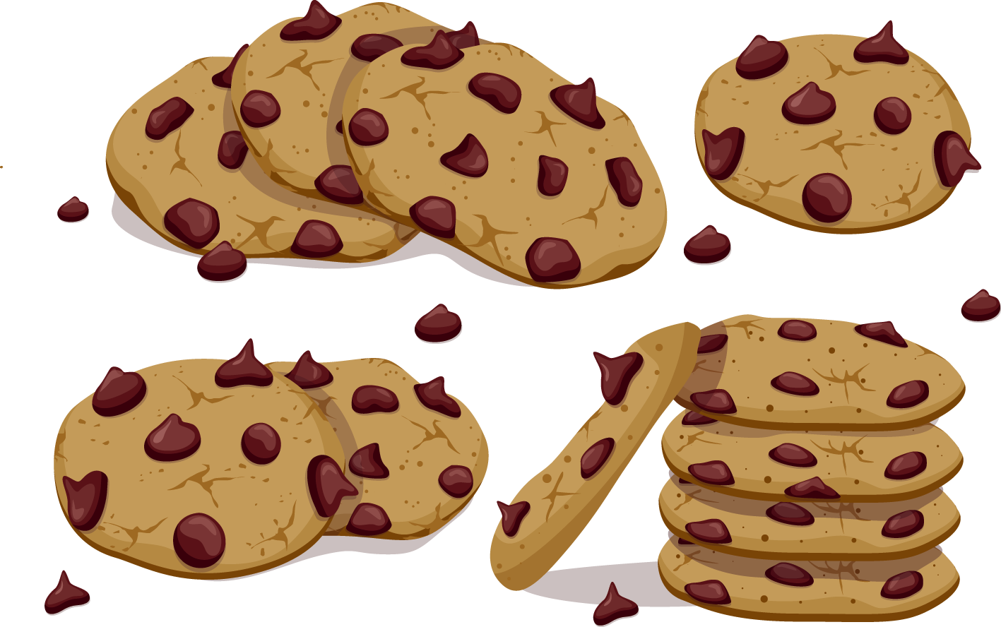Illustrated Assortment Of Chocolate Chip Cookies And Biscuits PNG Artwork