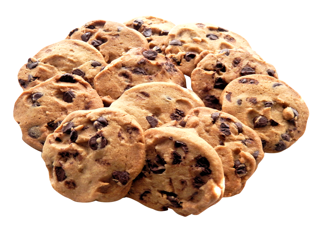 Pile Of Small Homemade Chocolate Chip Cookies Isolated PNG Clipart