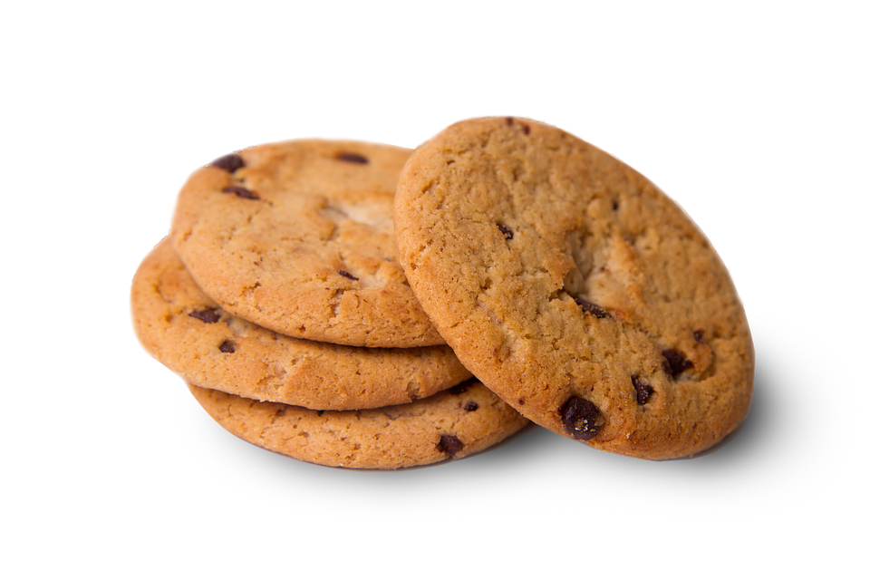 Two Classic Chocolate Chip Cookies Stacked With Soft Shadow PNG