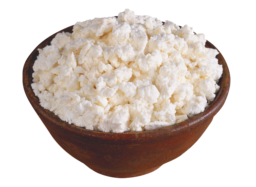 Brown Ceramic Bowl Of Cottage Cheese Curds Isolated PNG Image