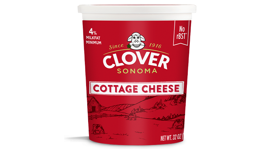 Clover Cottage Cheese Single Serve Red Cup On Green Background PNG