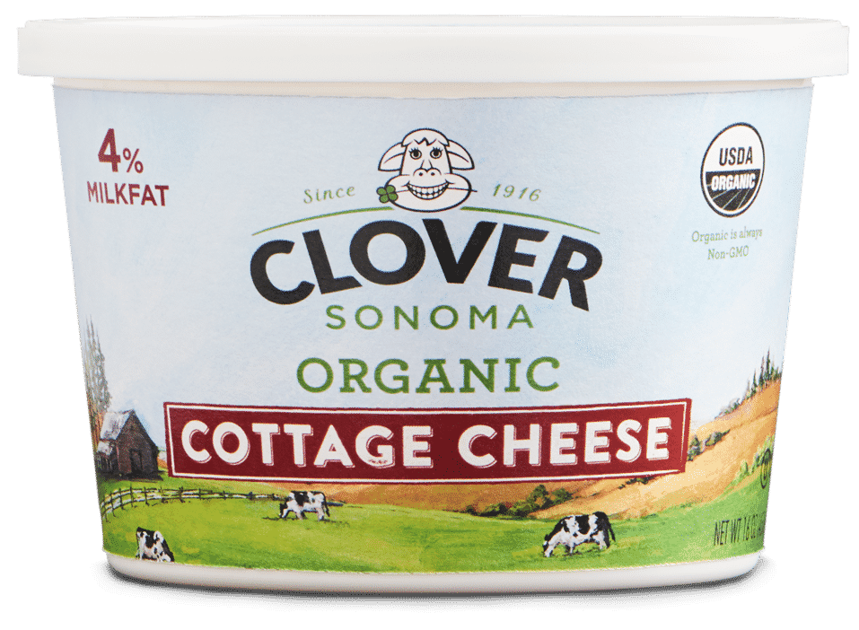 Clover Organic Cottage Cheese Green Tub Product Packaging PNG Image