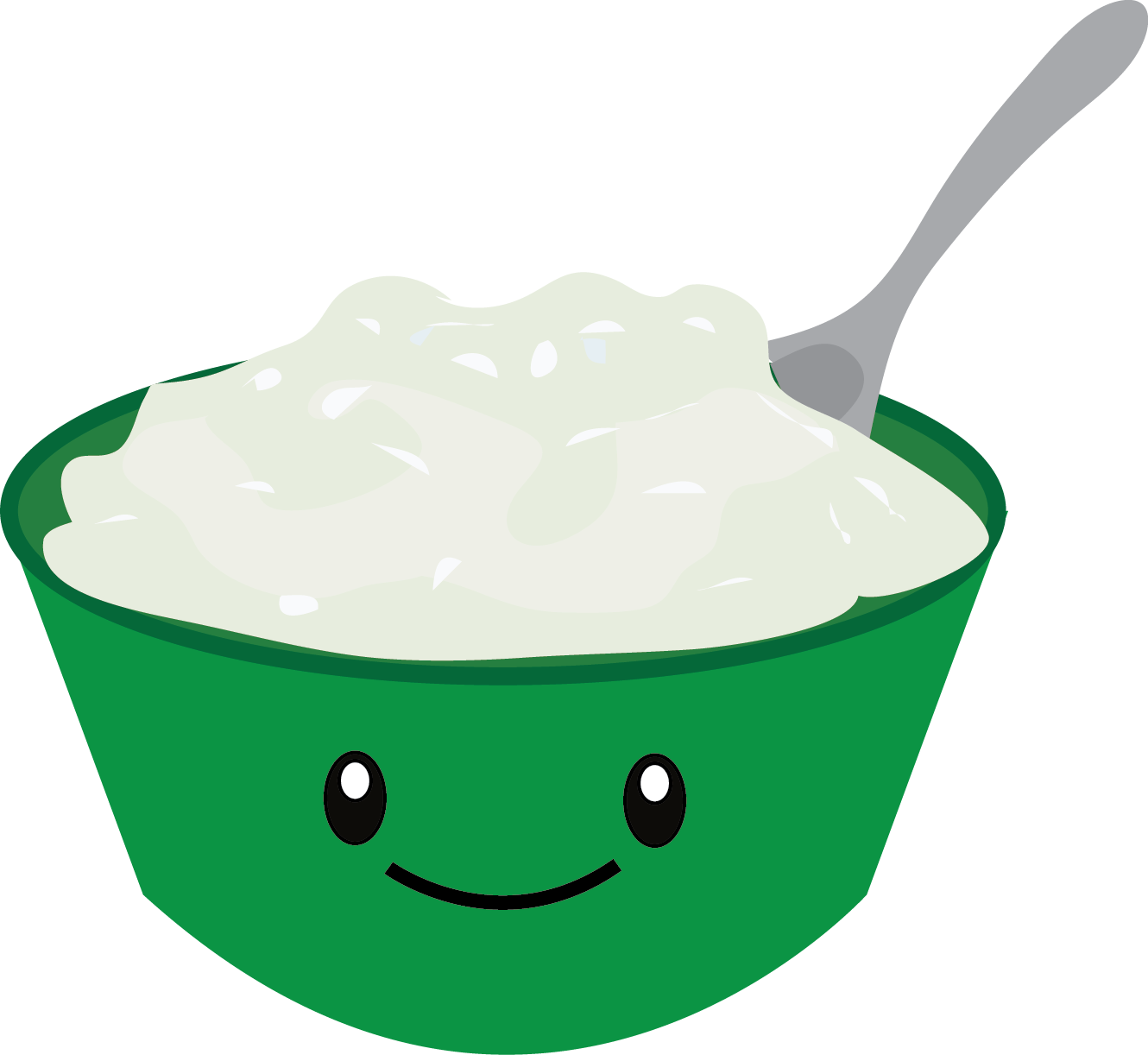 Cute Smiling Green Bowl Of Cottage Cheese With Spoon Cartoon PNG Illustration