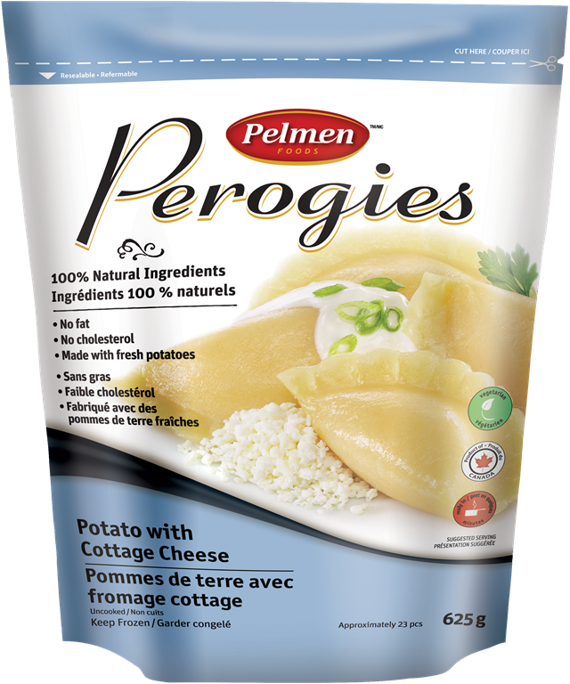 Frozen Pierogies Filled With Cottage Cheese Blue And White Bag PNG Product Image
