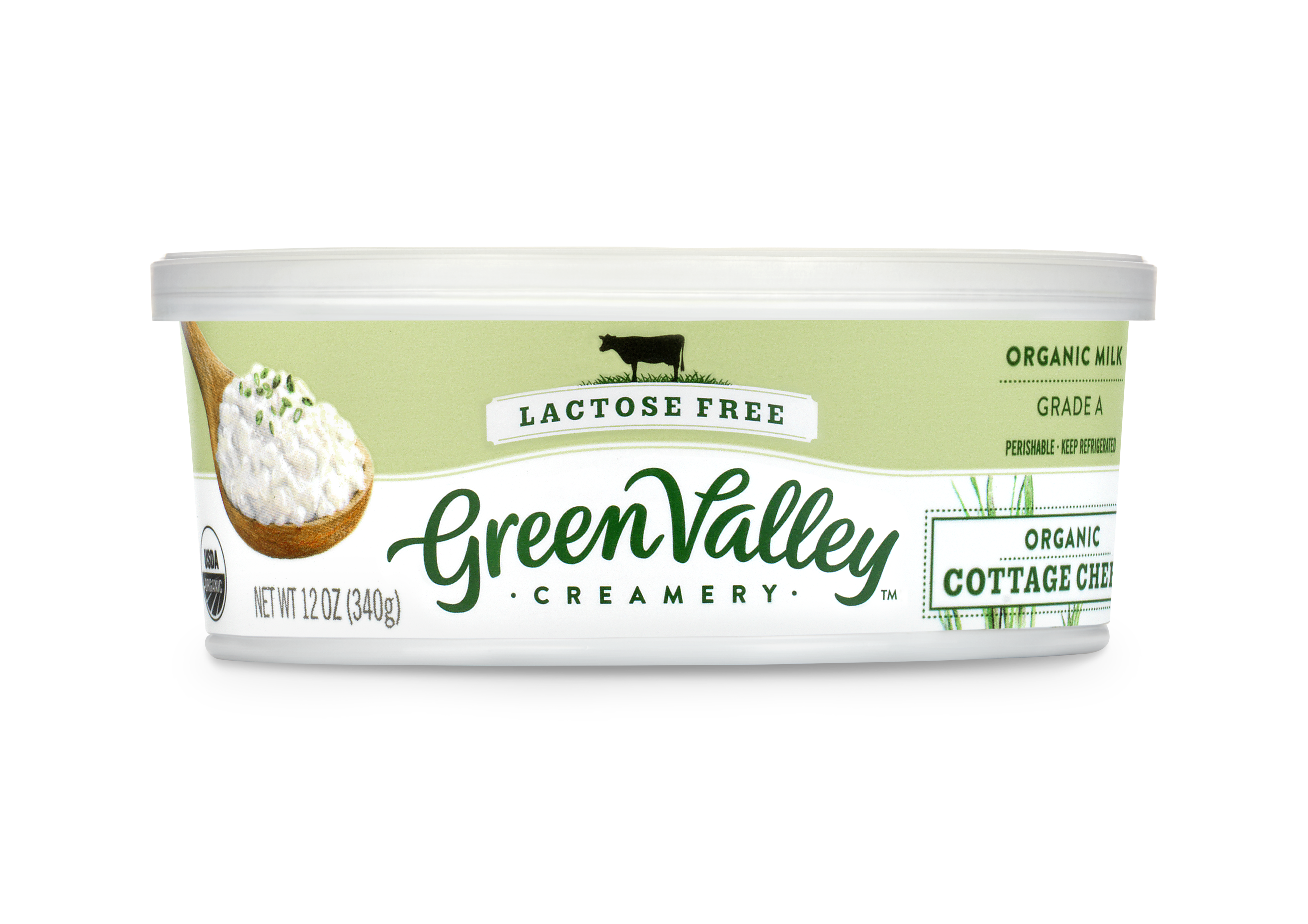 Green Valley Lactose Free Cottage Cheese Green Label Container PNG
