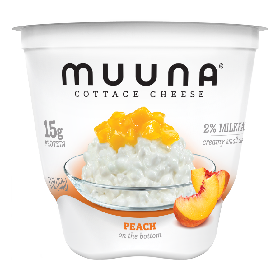 Muuna Cottage Cheese With Peach Fruit Cup White Label PNG Product Image