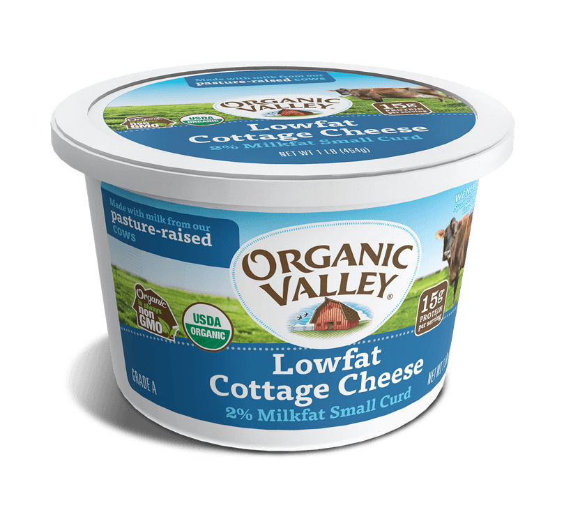 Organic Valley Cottage Cheese Blue Tub On Black Background PNG Product Photo