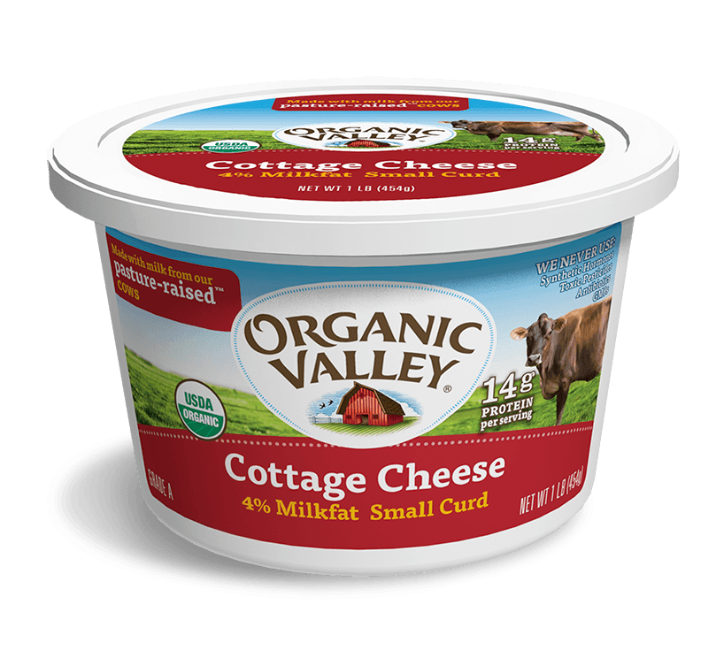 Organic Valley Cottage Cheese Red And Green Label Cup PNG Product Photo