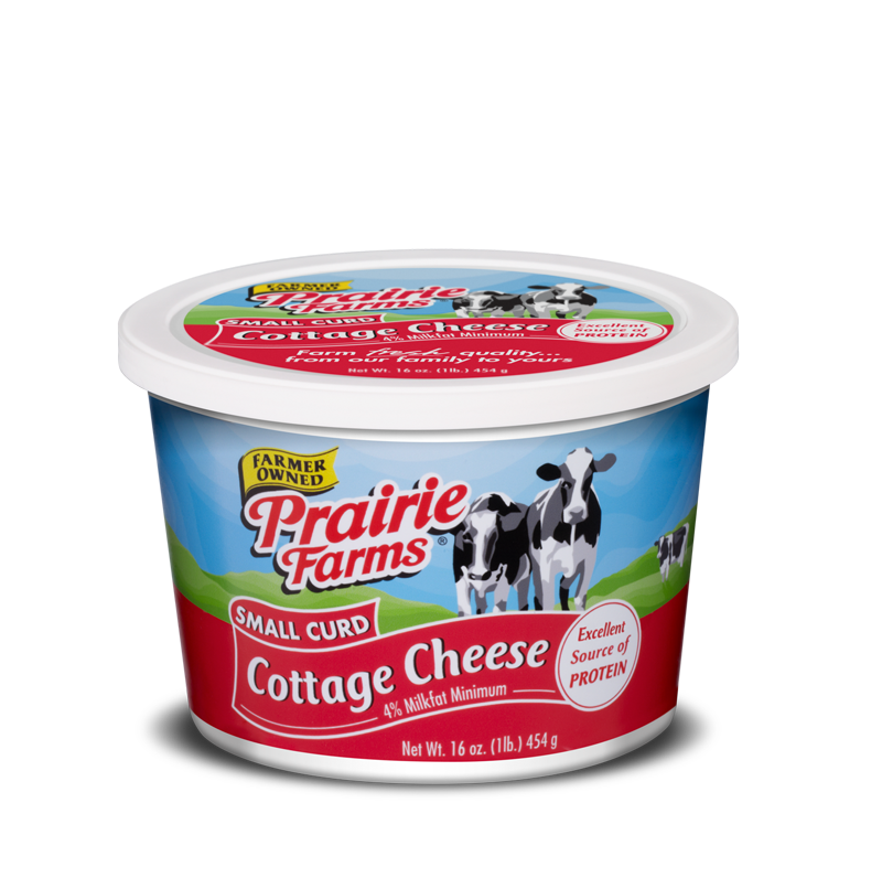 Prairie Farms Small Curd Cottage Cheese Container Blue Label PNG Product Image