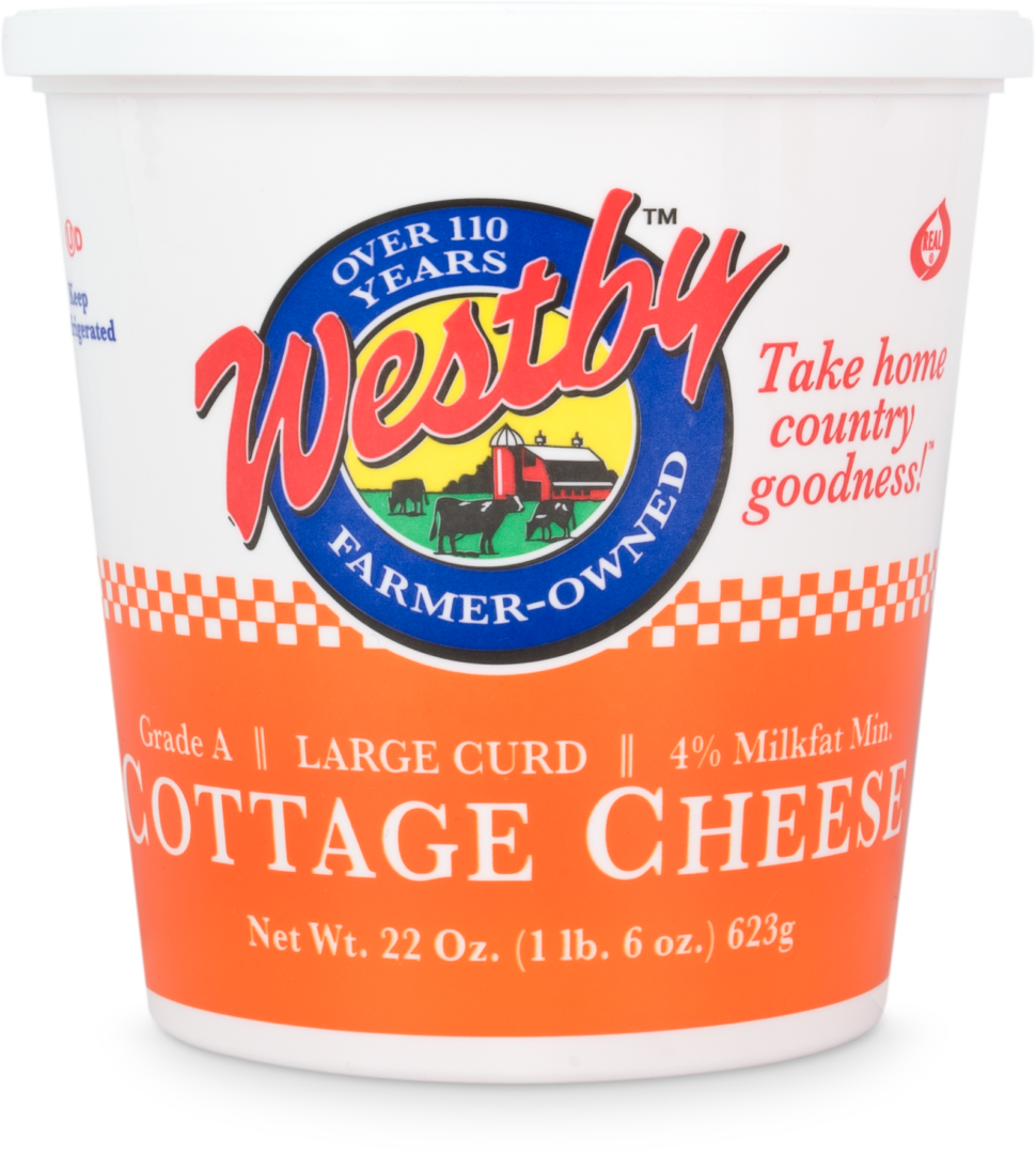 Westby Farmers Cooperative Cottage Cheese Orange And White Tub PNG Image