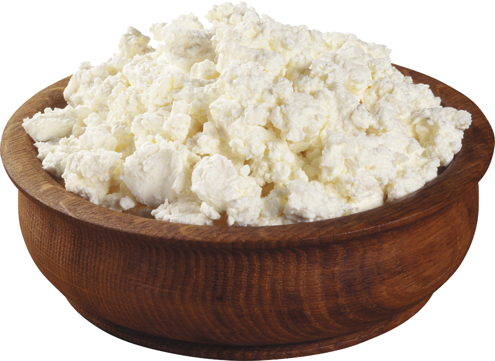 Wooden Bowl Filled With Fresh White Cottage Cheese Curds PNG Photo