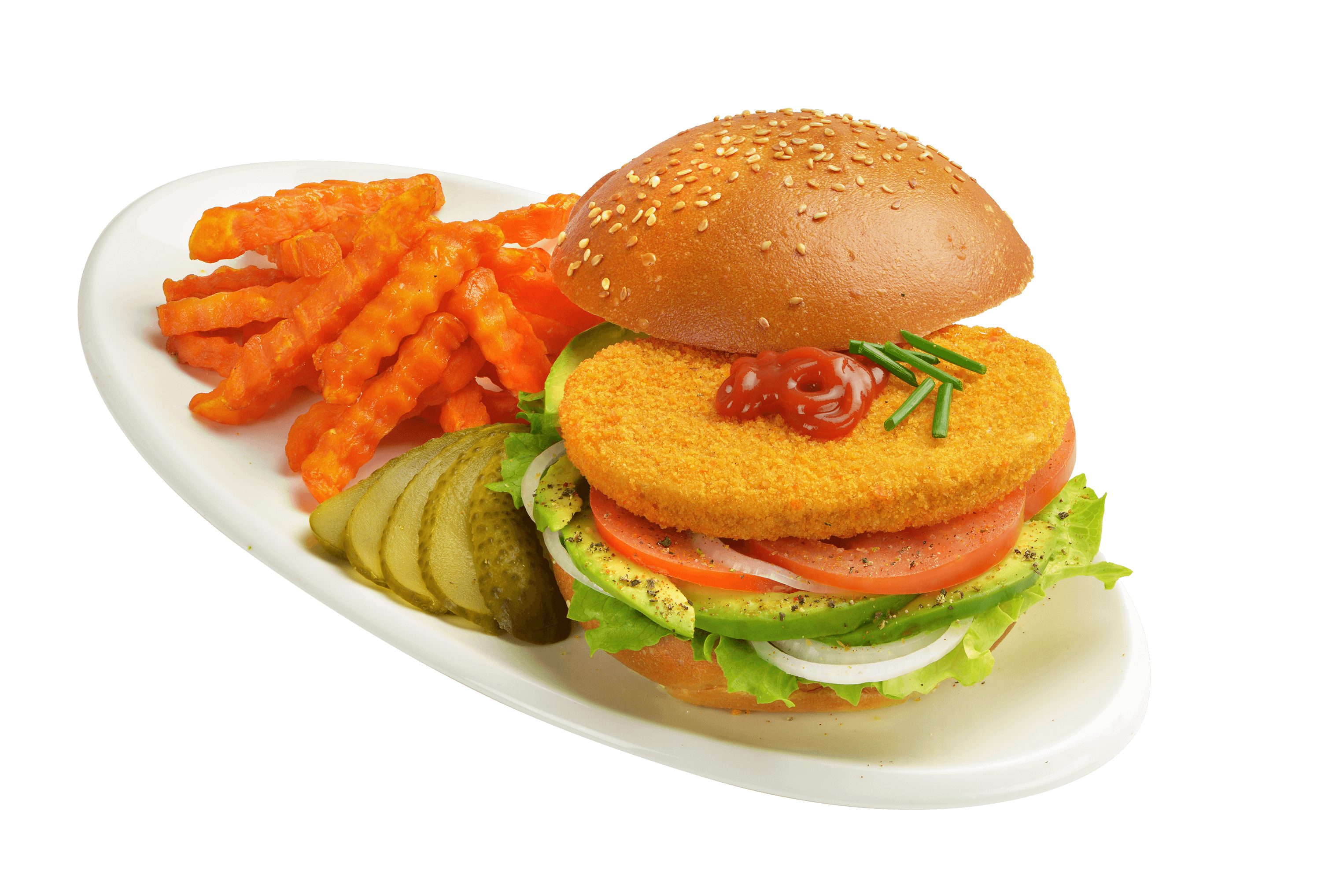 Breaded Cutlet Sandwich Served With Carrot Pickle And Greens PNG