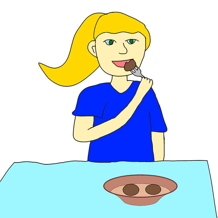 Cartoon Girl Serving Food At Table With Cutlet On Plate PNG Illustration