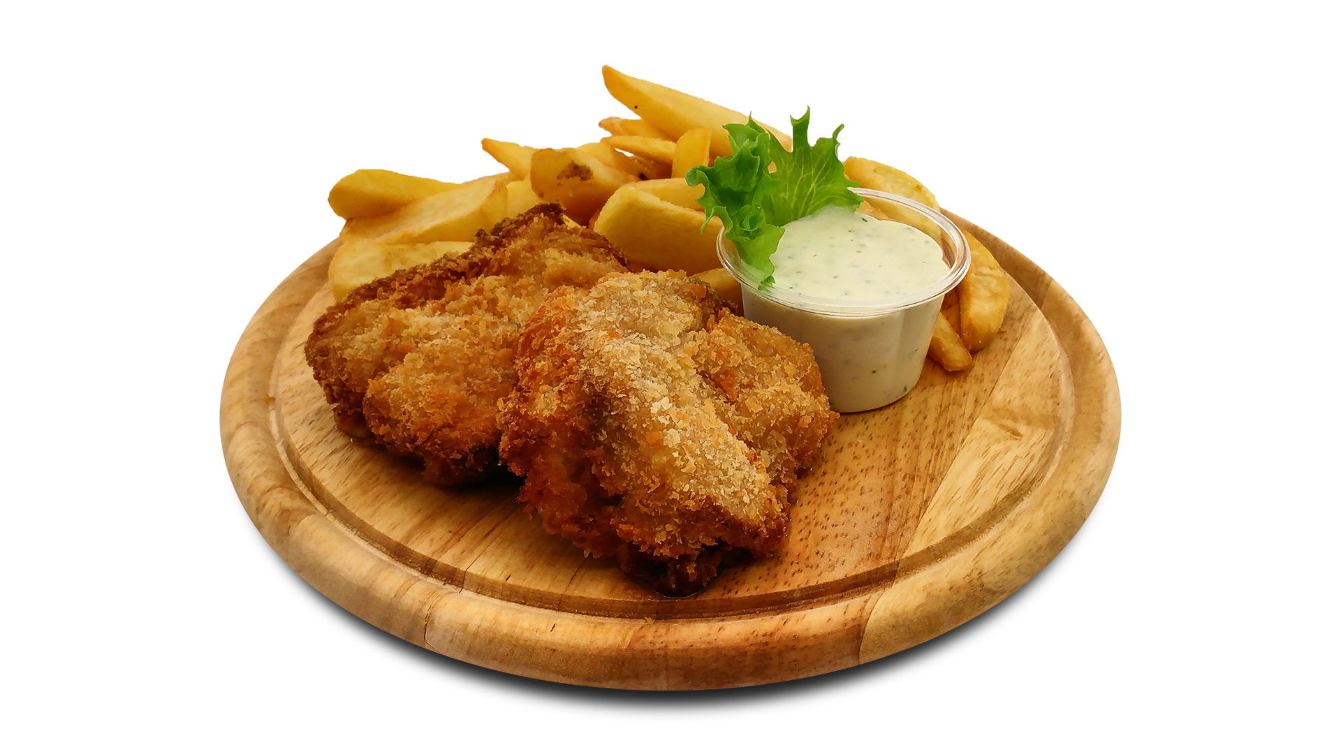 Crispy Fried Chicken Cutlets With Dipping Sauce On Wooden Board PNG