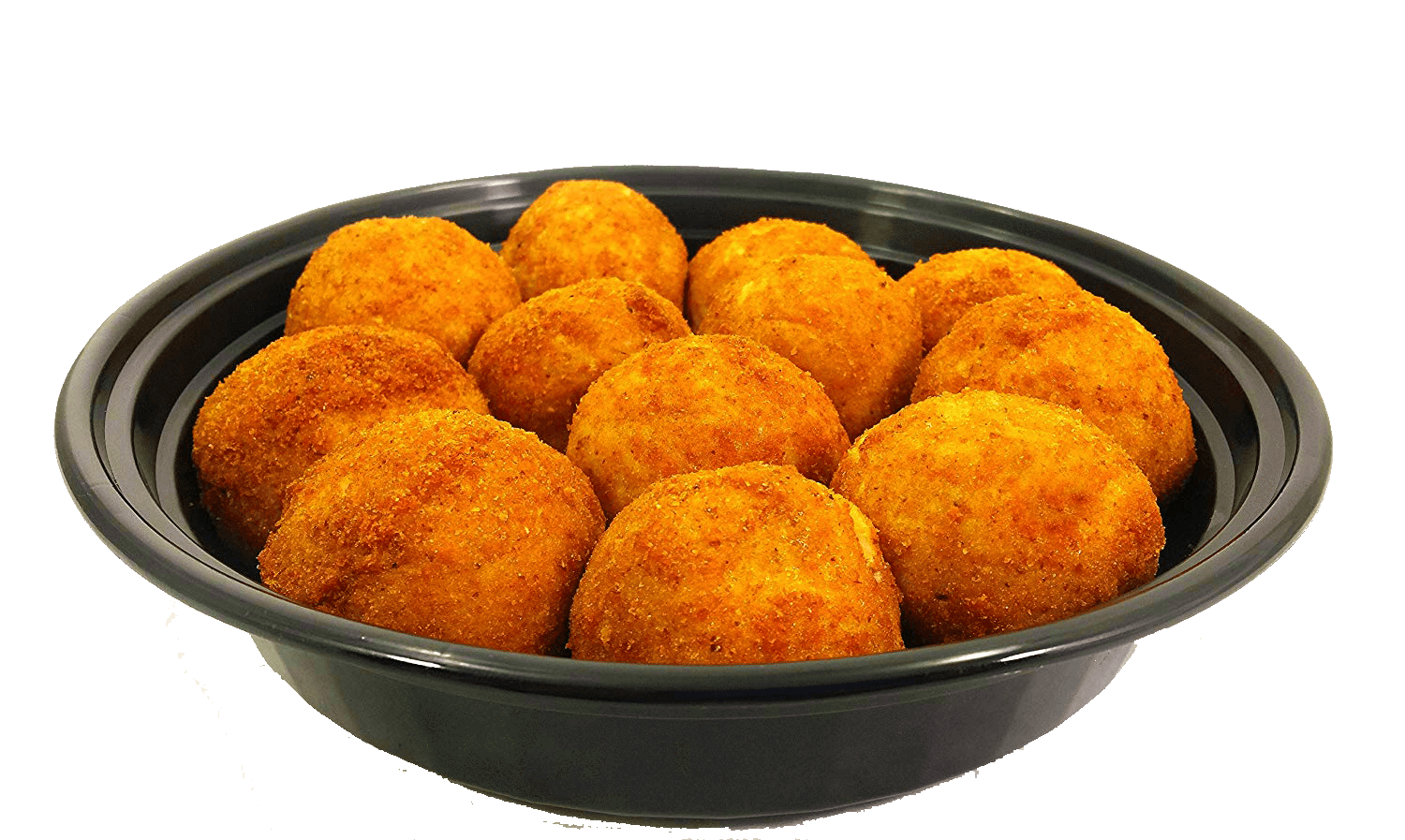 Crispy Round Fried Cutlets In A Black Serving Bowl PNG Image