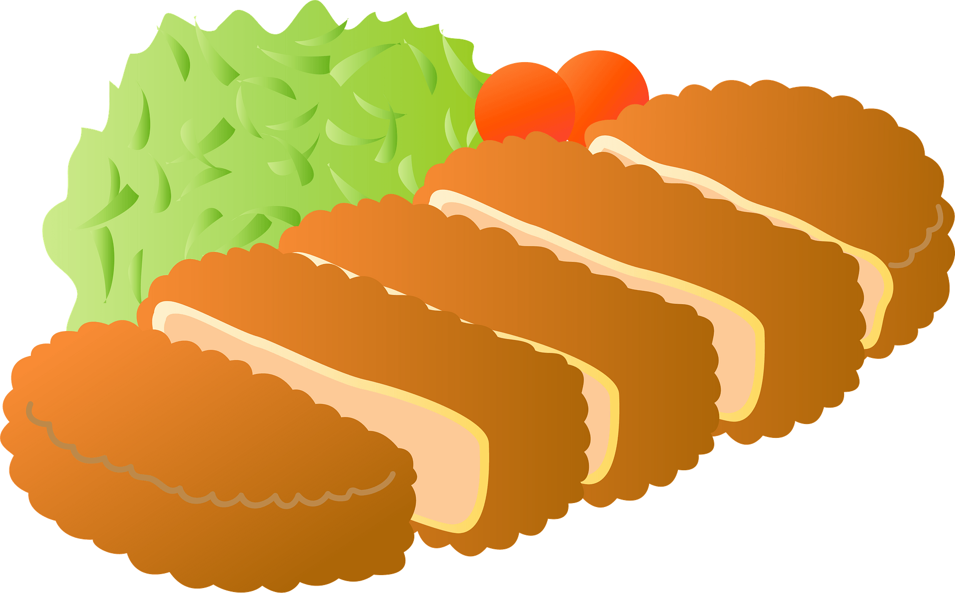 Illustrated Sliced Roast Cutlet With Green Salad And Carrot PNG Graphic