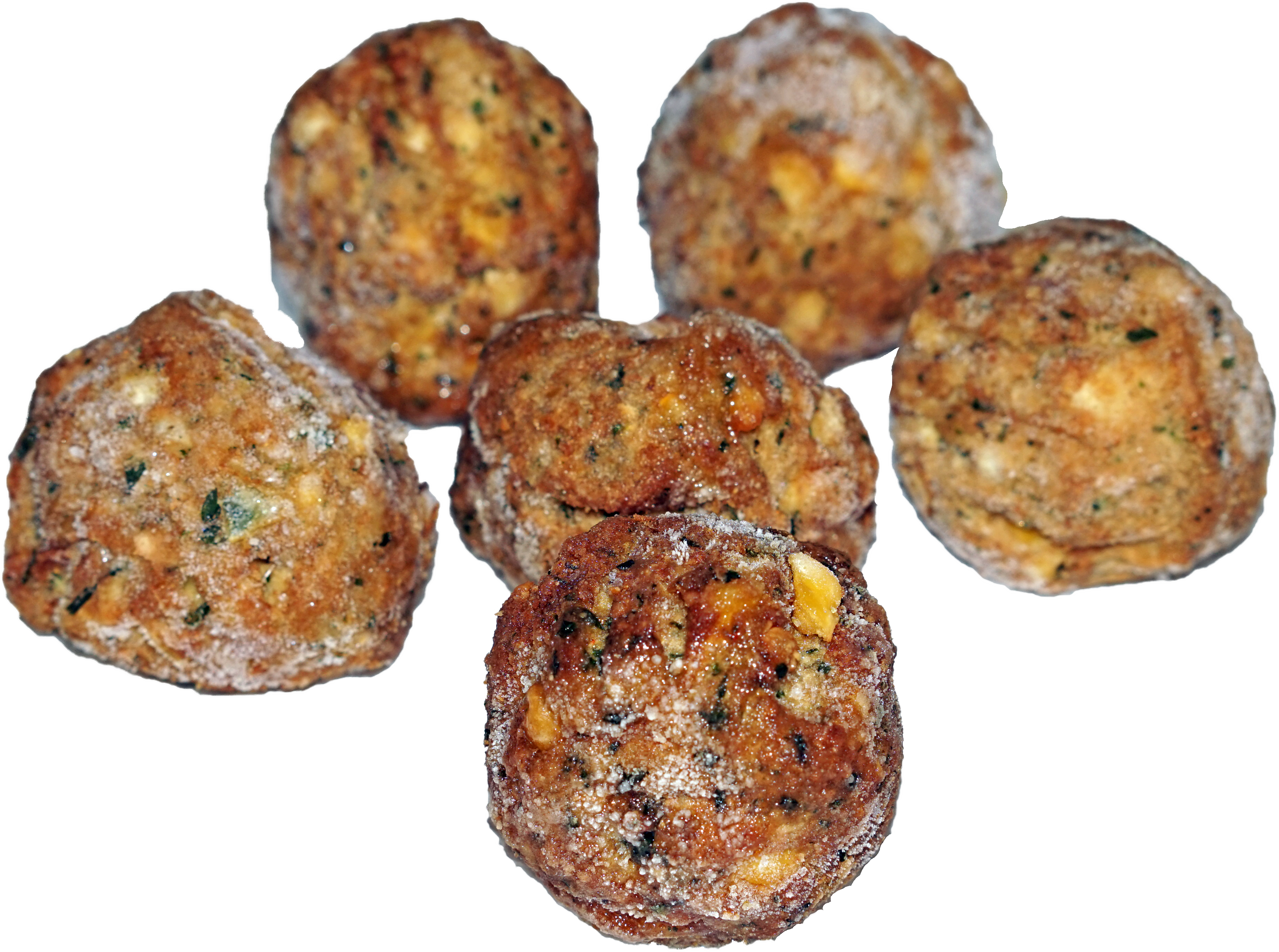 Six Round Spiced Meat Patties Isolated Transparent Background PNG