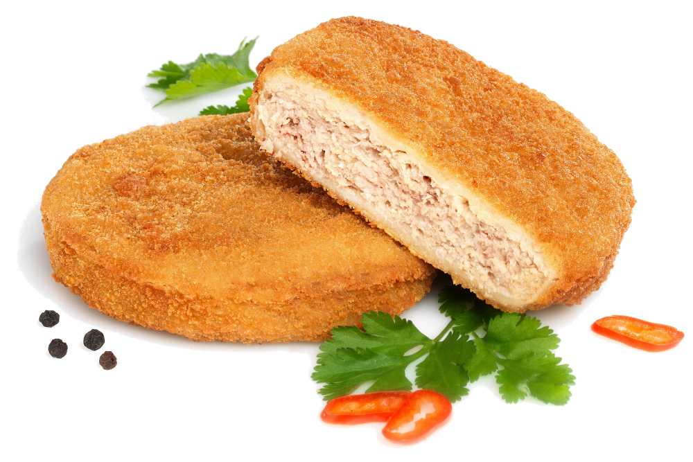 Sliced Breaded Chicken Cutlet With Fresh Salad And Vegetables PNG