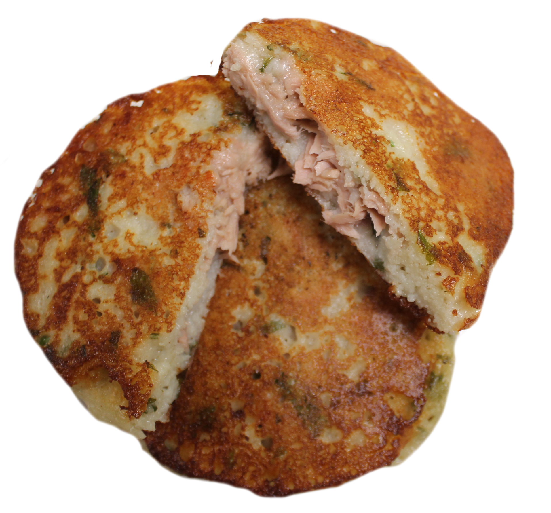 Sliced Stuffed Breaded Cutlet Showing Soft Savory Filling PNG Image