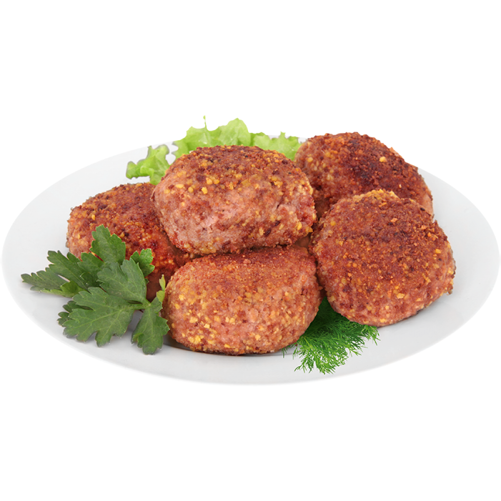 Three Savory Meat Patties With Parsley Garnish On White Plate PNG Photo