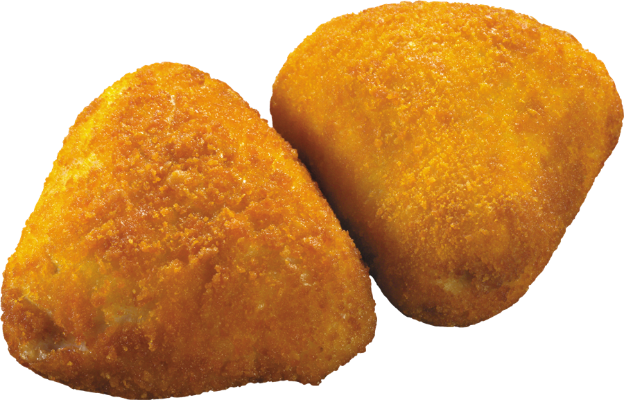 Two Golden Triangular Breaded Vegetable Cutlets Isolated PNG Clipart