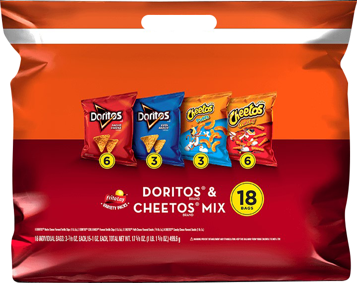 Doritos Cheesemix Variety Snack Bag With Mini Chip Packs PNG Image