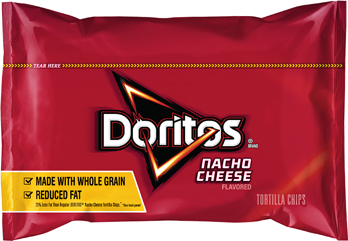 Doritos Nacho Cheese Large Red Snack Bag Front View PNG Clipart