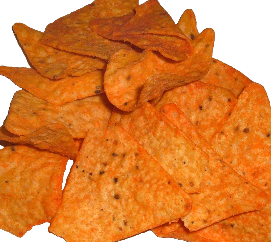 Pile Of Seasoned Orange Doritos Tortilla Chips Close Up PNG Photo