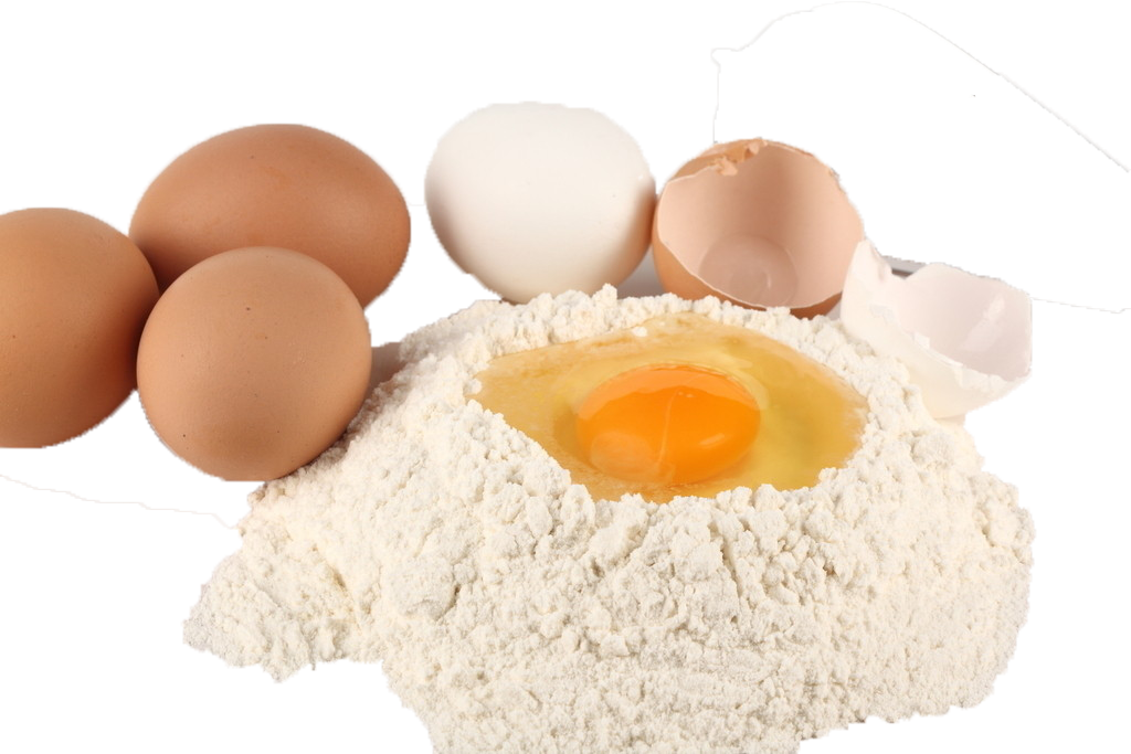 Baking Ingredients Flour Bowl Eggs And Cracked Egg PNG Illustration