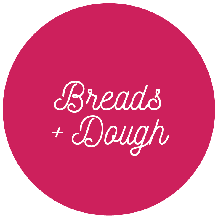 Breads And Dough Bakery Lettering On Pink Circle PNG Graphic