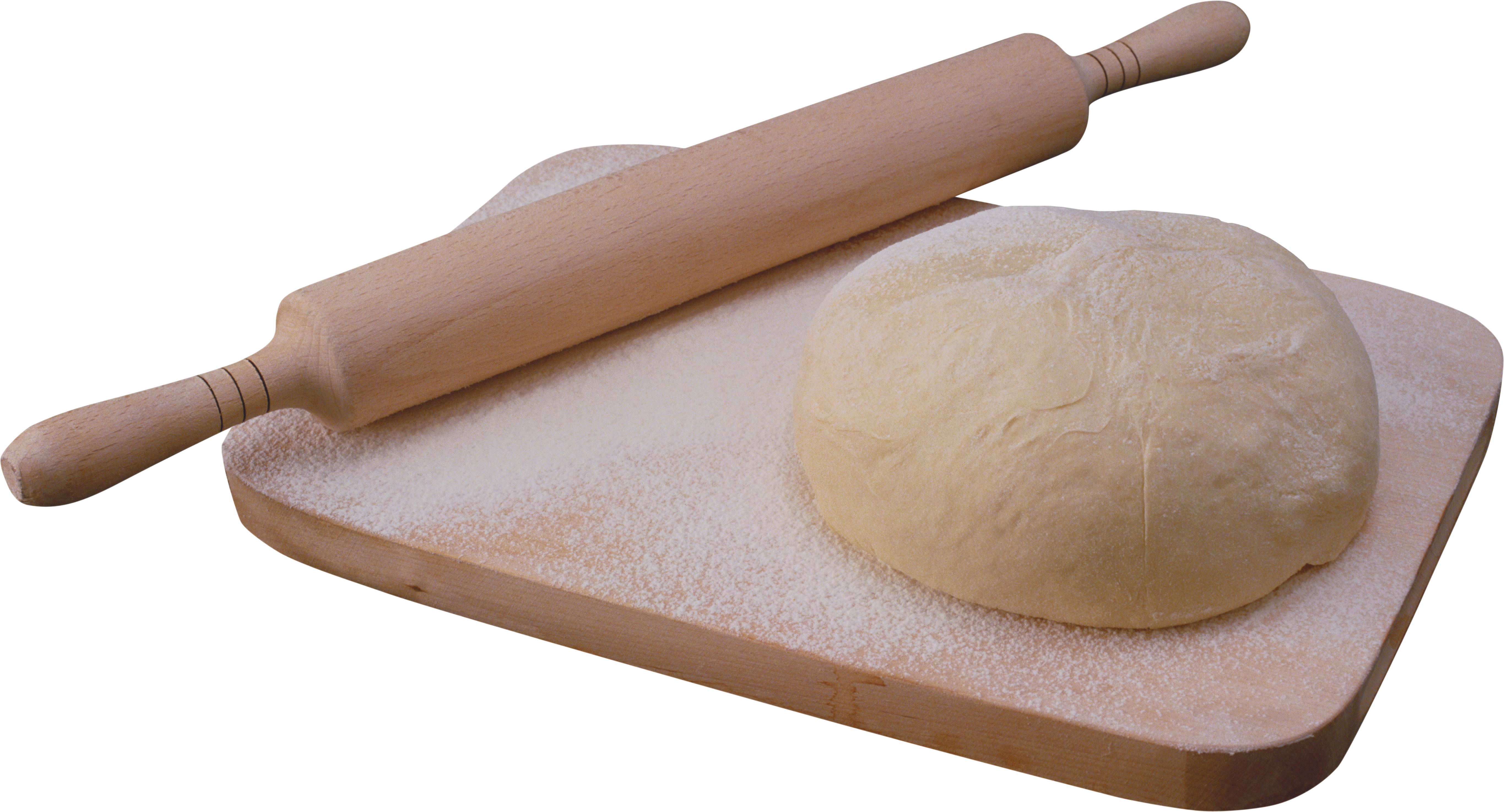 Fresh Bread Dough Ball With Wooden Rolling Pin On Board PNG Photo