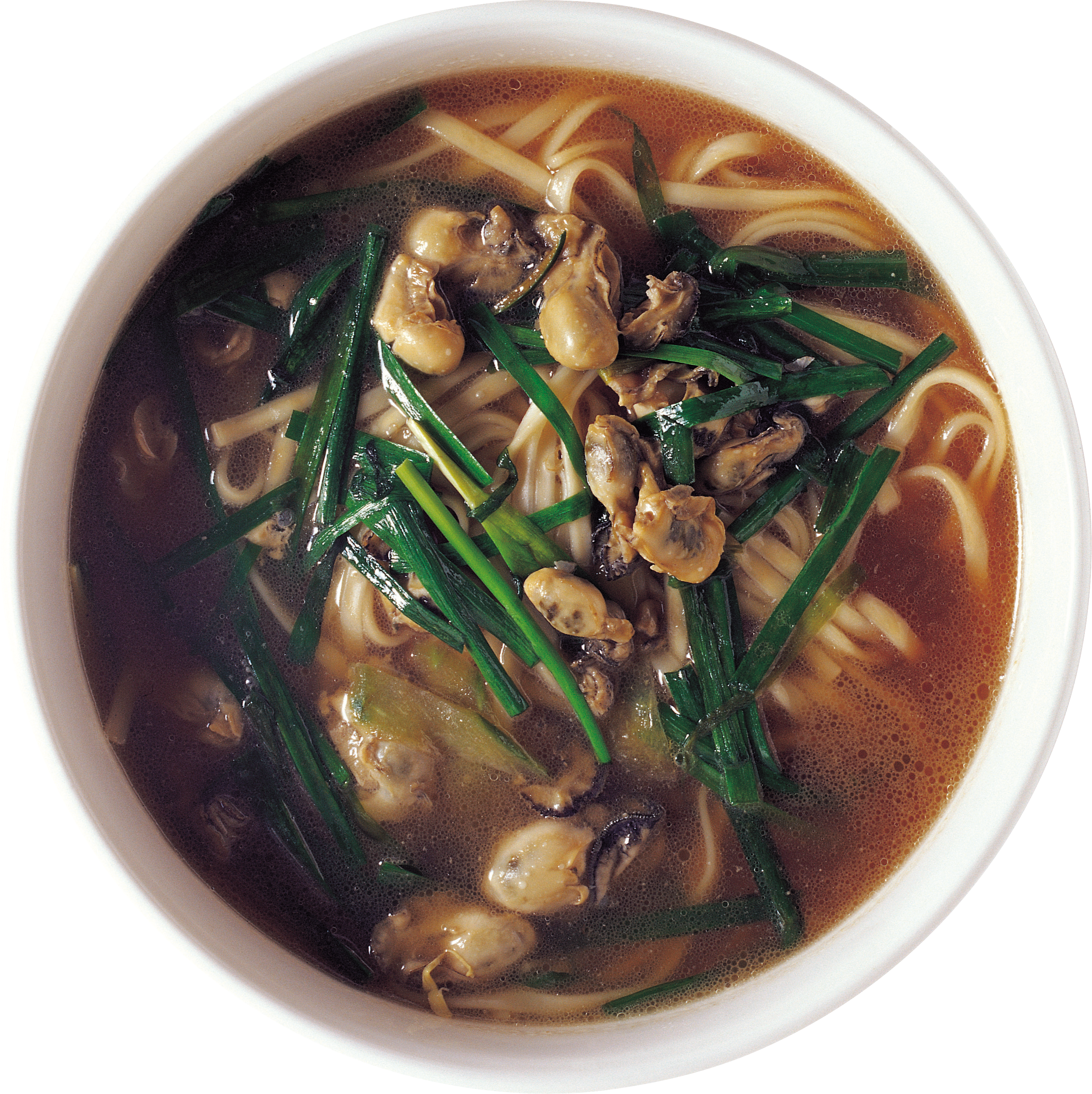 Japanese Mushroom Noodle Soup In Ceramic Bowl Top View PNG Photo