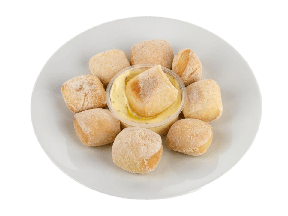 Powdered Dinner Rolls Served On White Plate On Green Background PNG