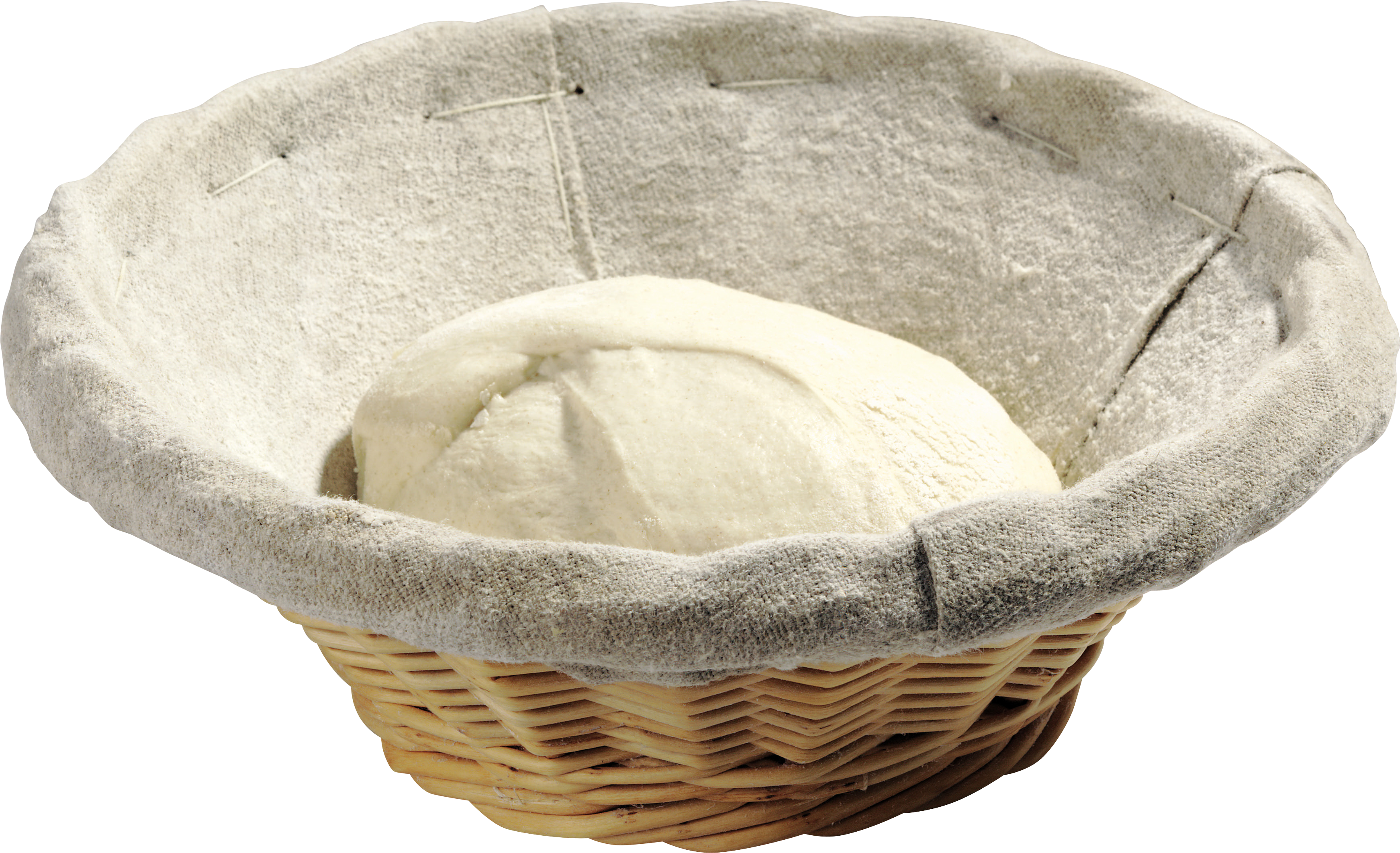 Risen Bread Dough In Round Wicker Basket Transparent PNG Image